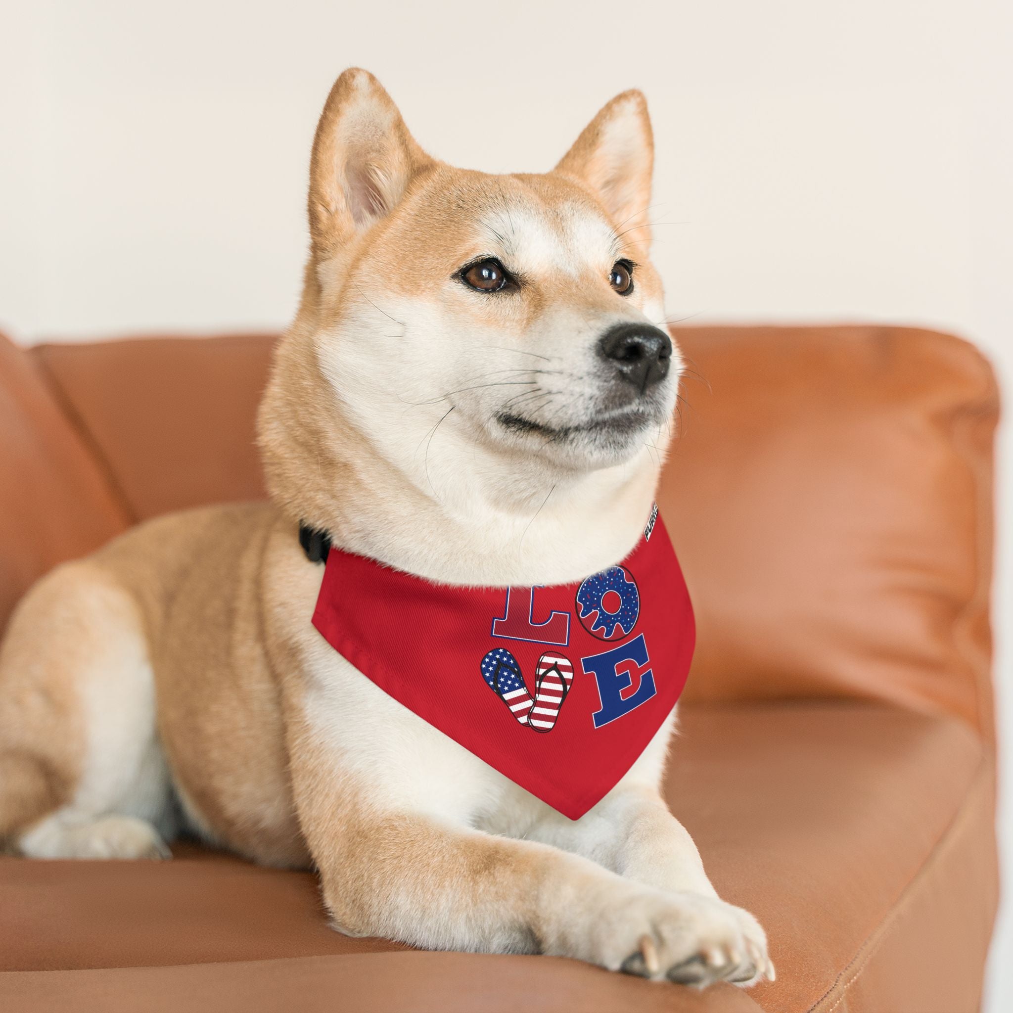 Pet Bandana Collar | Patriotic 'LOVE' (on red)
