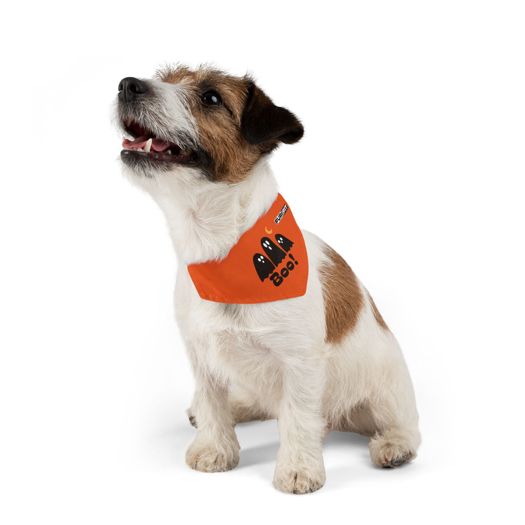 Pet Bandana Collar | 'Boo with Ghosts'(on orange)