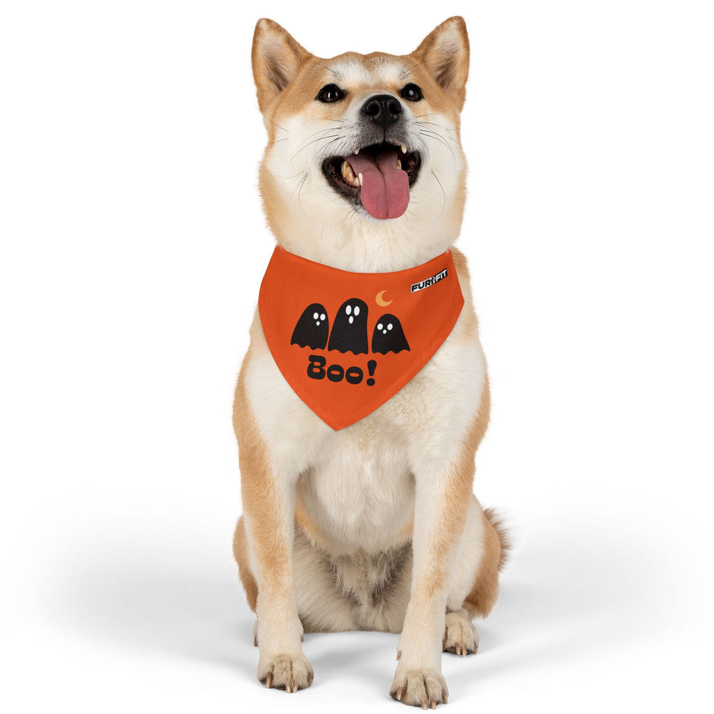 Pet Bandana Collar | 'Boo with Ghosts'(on orange)