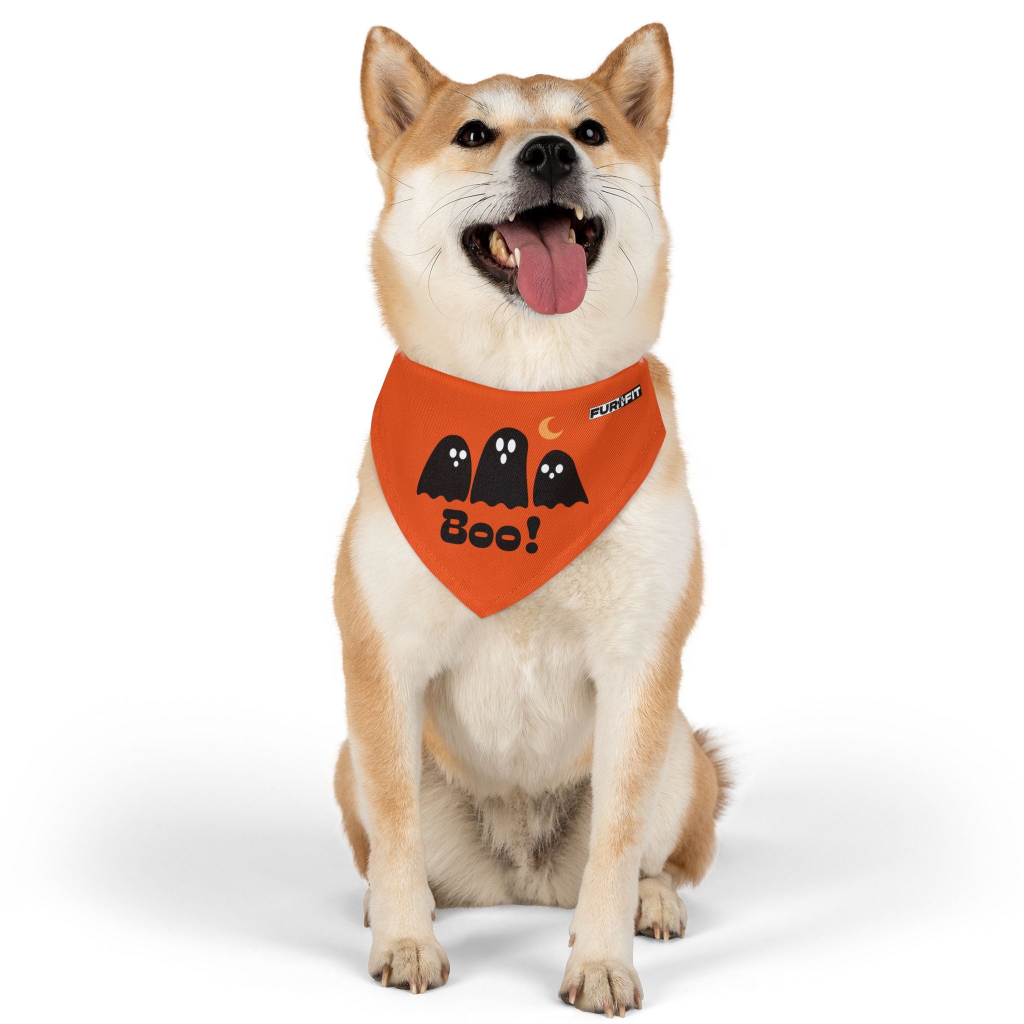 Pet Bandana Collar | 'Boo with Ghosts'(on orange)