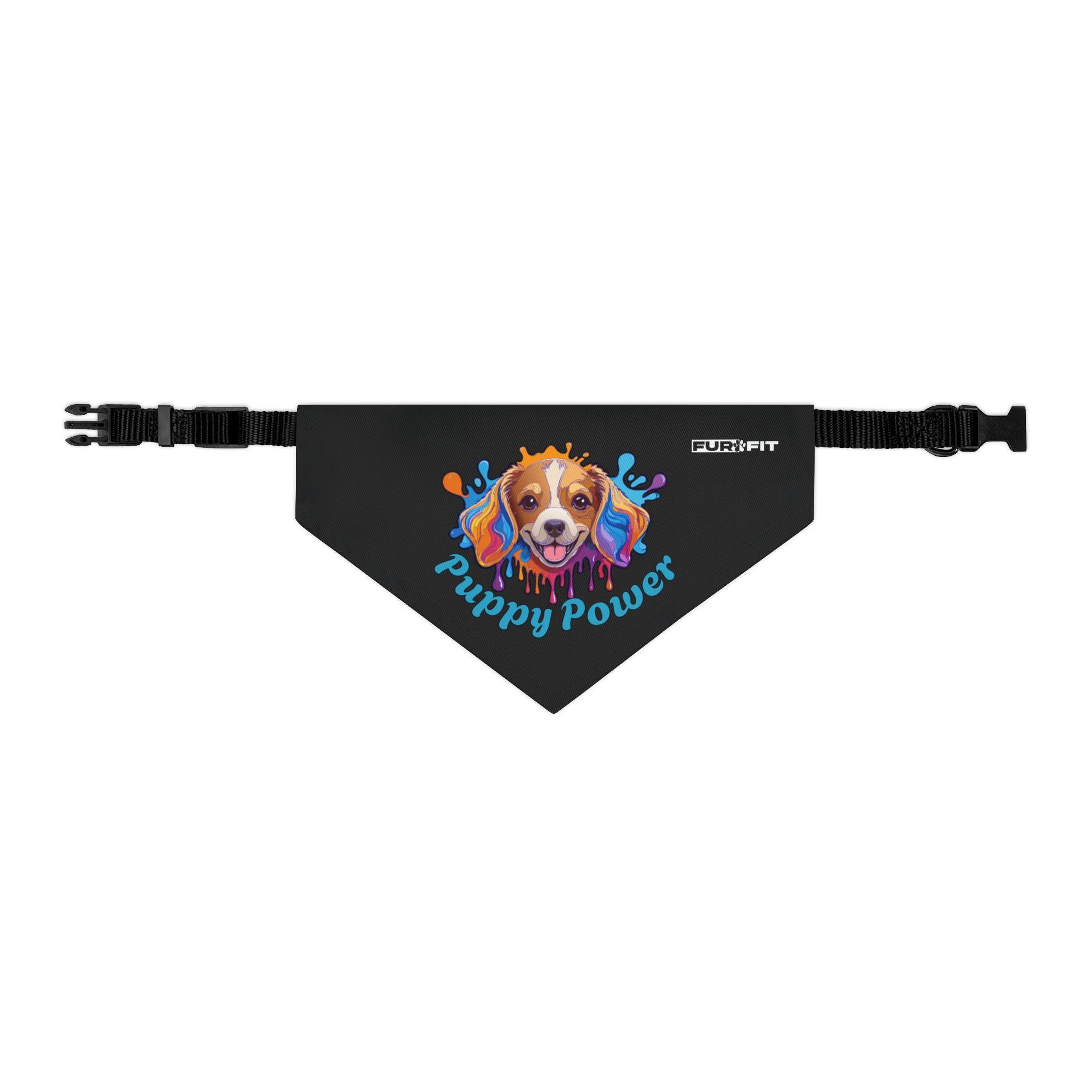Pet Bandana Collar | 'Puppy Power' (on black)