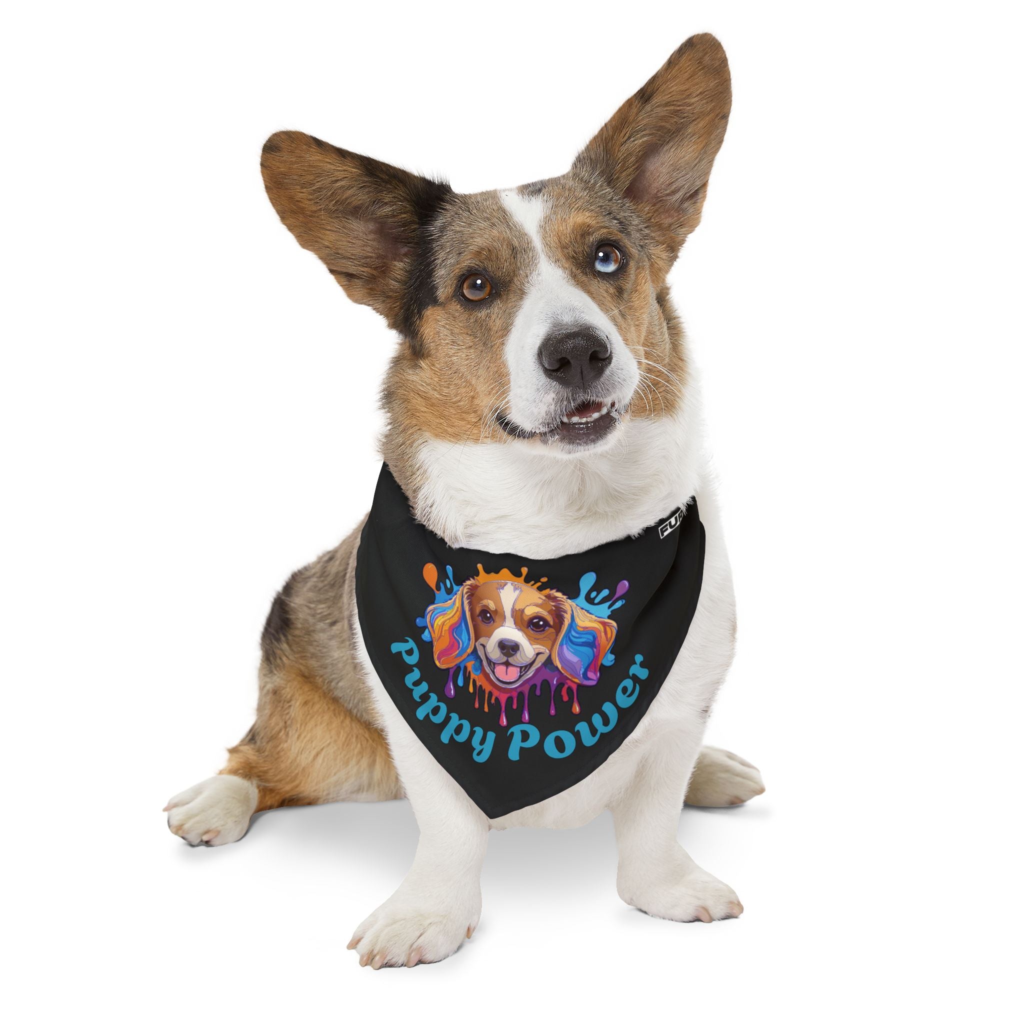 Pet Bandana Collar | 'Puppy Power' (on black)