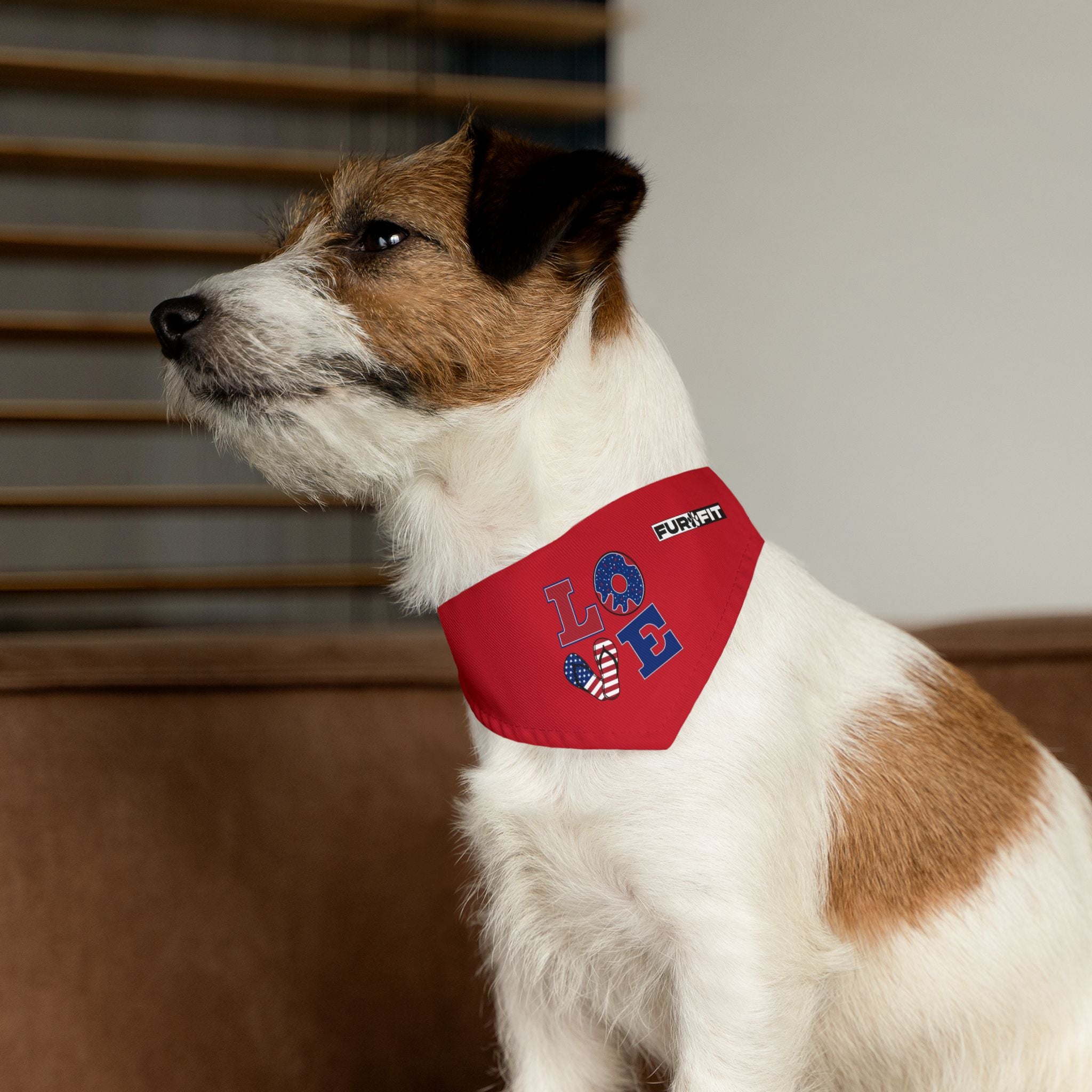 Pet Bandana Collar | Patriotic 'LOVE' (on red)