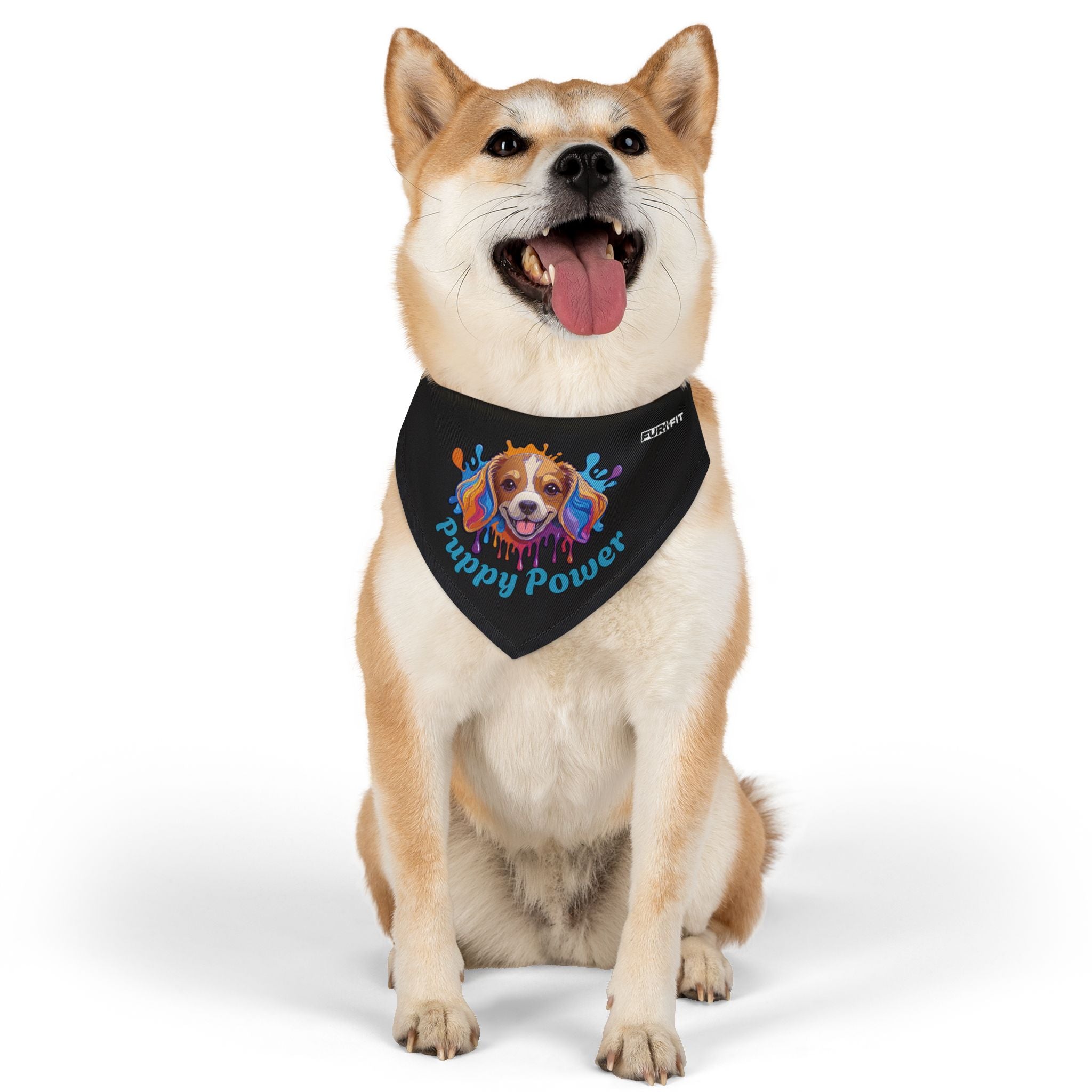 Pet Bandana Collar | 'Puppy Power' (on black)