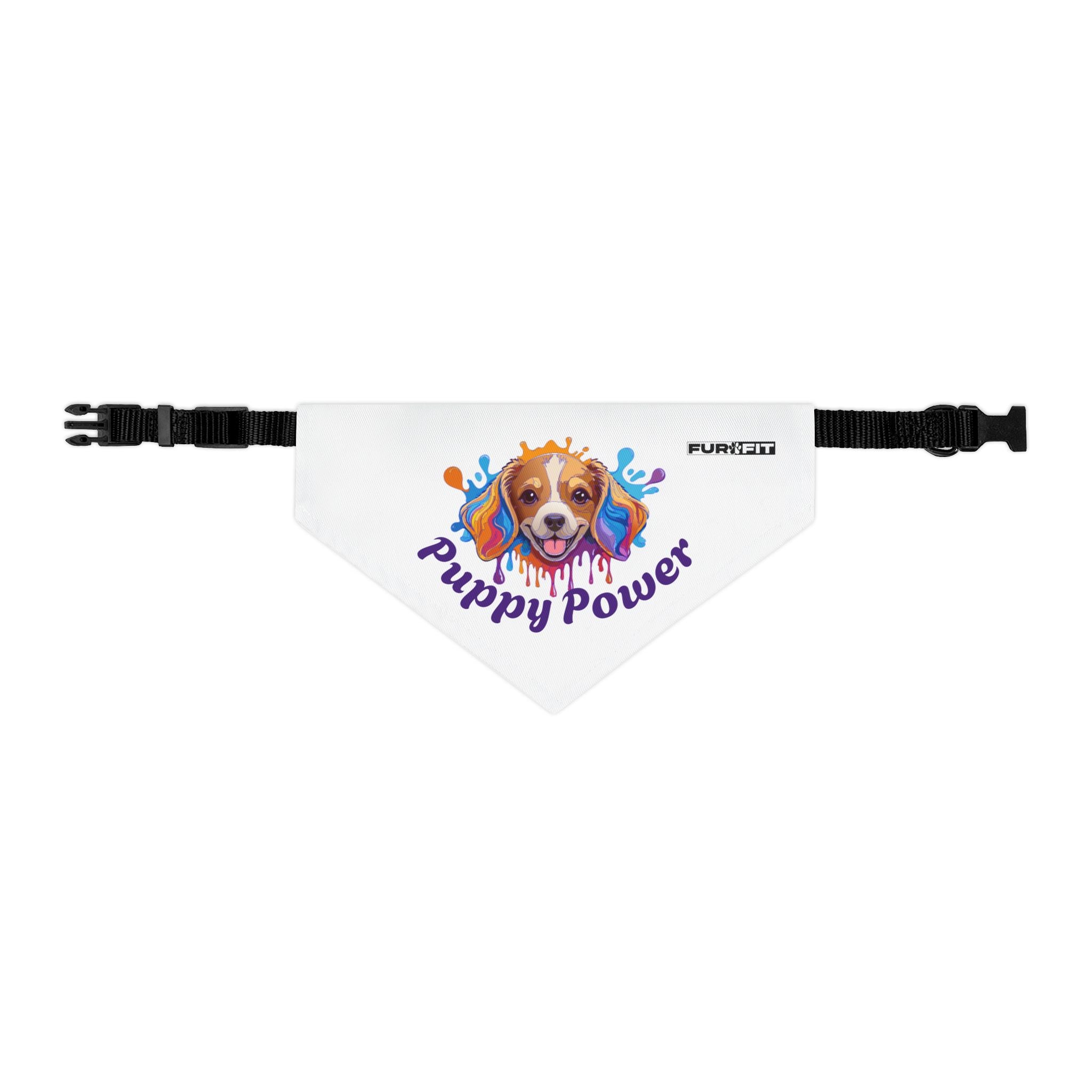 Pet Bandana Collar | 'Puppy Power' (on white)