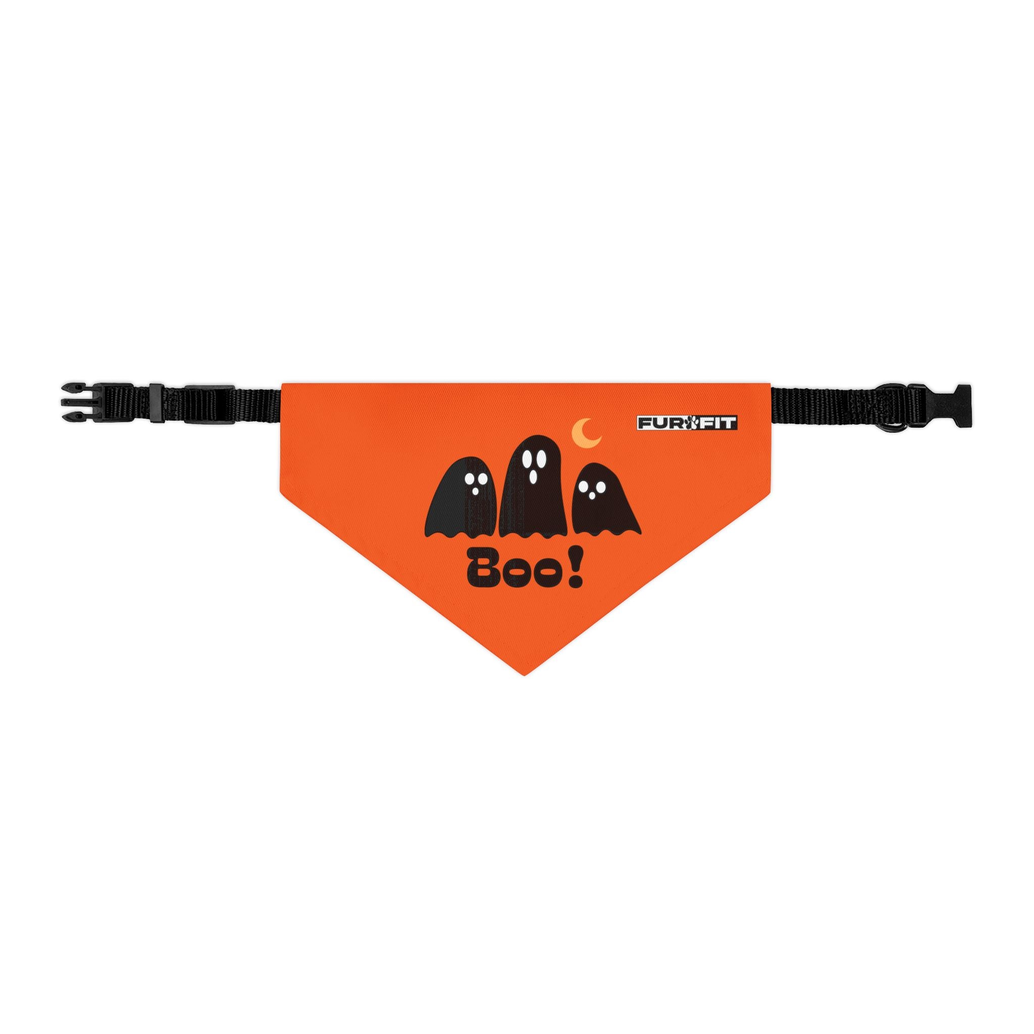Pet Bandana Collar | 'Boo with Ghosts'(on orange)
