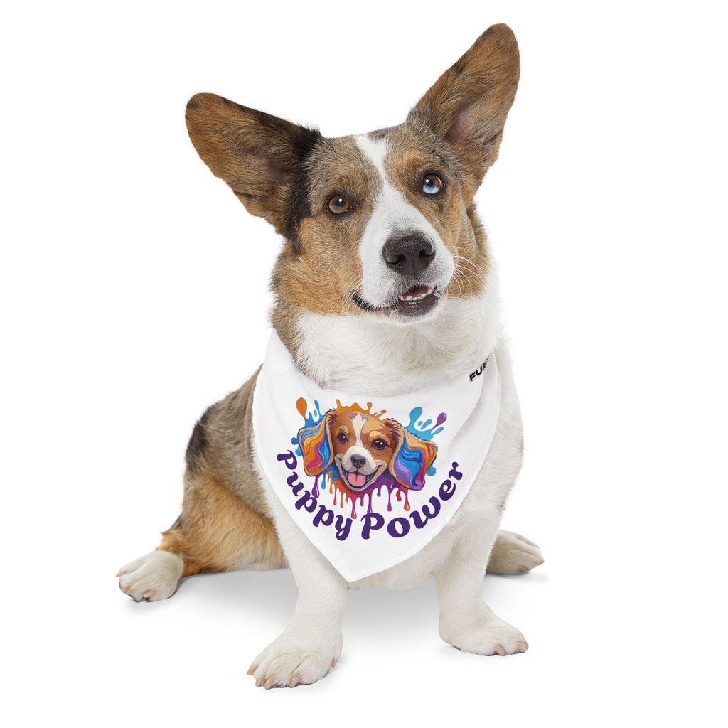 Pet Bandana Collar | 'Puppy Power' (on white)