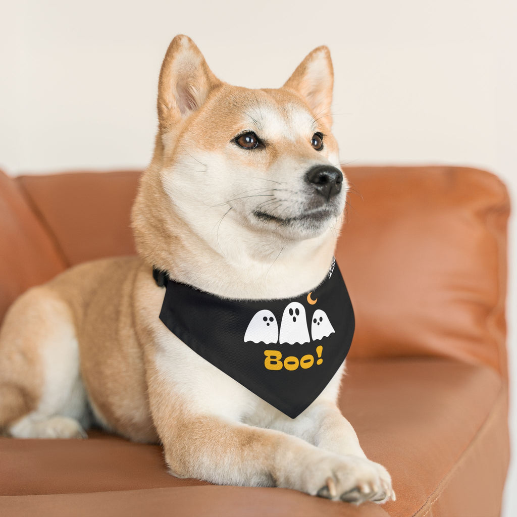 Pet Bandana Collar | 'Boo' with Ghosts (on black)