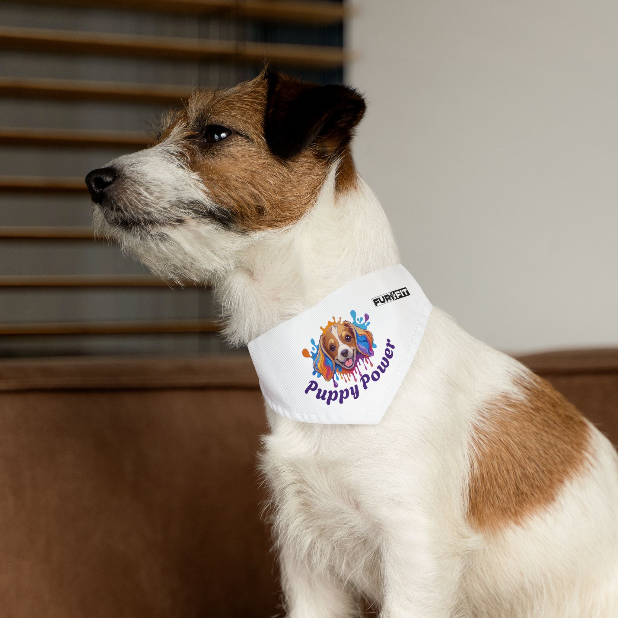 Pet Bandana Collar | 'Puppy Power' (on white)