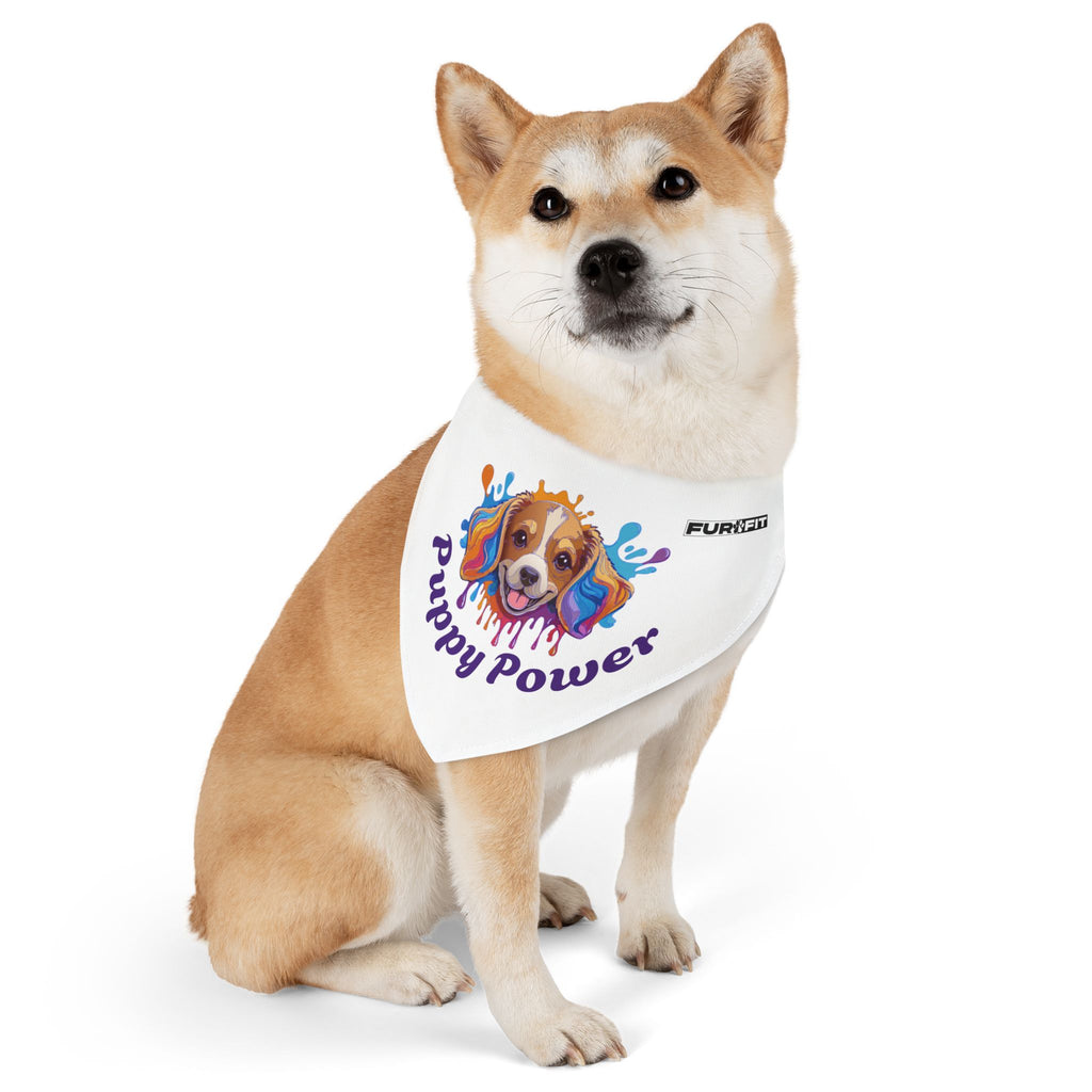 Pet Bandana Collar | 'Puppy Power' (on white)